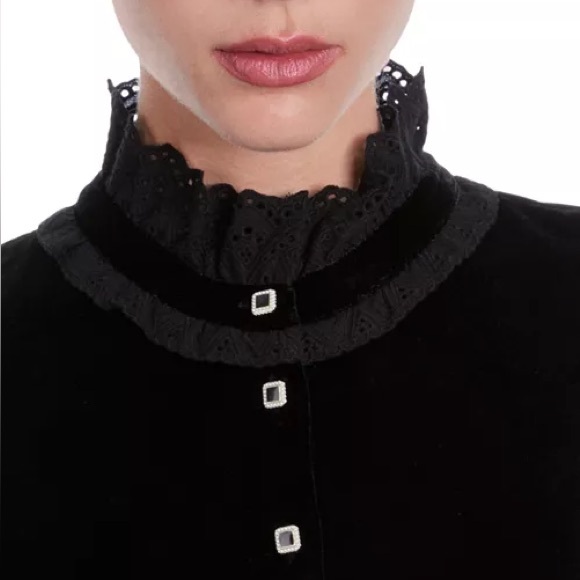 The Kooples Short Black Velvet Dress with Bijou Buttons. - Picture 4 of 15